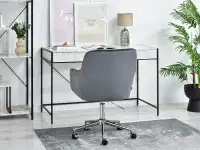 Welurowe krzesło biurowe ISLA GRAFIT - CHROM PODSTAWA - subtelny tył