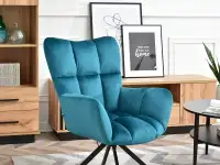 Welurowy fotel obrotowy KIRA TURKUS - CZARNA PODSTAWA - komfortowe siedzisko