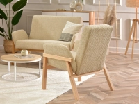 Fotel retro do salonu DORA BEŻ BOUCLE - DREWNIANE NOGI - fotel boucle z kanapą LAO