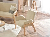 Fotel retro do salonu DORA BEŻ BOUCLE - DREWNIANE NOGI - fotel z sofą LAO