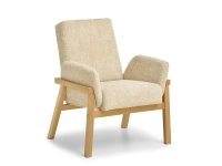 Fotel retro do salonu DORA BEŻ BOUCLE - DREWNIANE NOGI