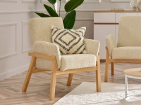 Fotel retro do salonu DORA BEŻ BOUCLE - DREWNIANE NOGI- drewniany fotel 