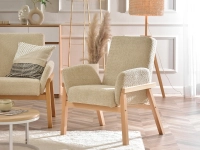 Fotel retro do salonu DORA BEŻ BOUCLE - DREWNIANE NOGI - fotel z kanapą LAO