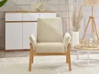 Fotel do salonu LAO BEŻ - DREWNIANE NOGI - fotel drewniany