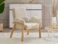 Fotel do salonu LAO BEŻ - DREWNIANE NOGI - fotel wypoczynkowy beżowy