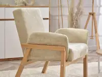 Fotel do salonu LAO BEŻ - DREWNIANE NOGI - fotel styl skandynawski