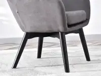Fotel LETA GRAFITOWY uszak na czarnych nogach z drewna - drewniana podstawa