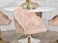 Welurowy fotel LISA RING PUDROWY - ZŁOTA STOPA - komfortowe siedzisko