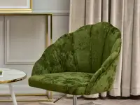 Aksamitny fotel muszelka LISA STAR ZIELONY - ZŁOTA NOGA - komfortowe siedzisko