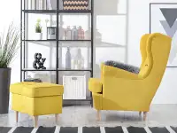 Designerski fotel uszak do salonu MALMO żółty - profil