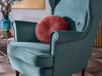 Welurowy fotel uszak MALMO MORSKI - DREWNO ORZECH - charakterystyczne detale