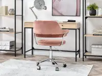 Fotel biurowy glamour MERLIN PUDROWY RÓŻ + CHROM - subtelny tył