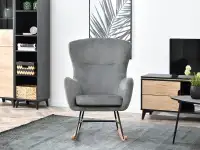 Fotel bujany NESTA SZARY ergonomiczny na drewnianych płozach