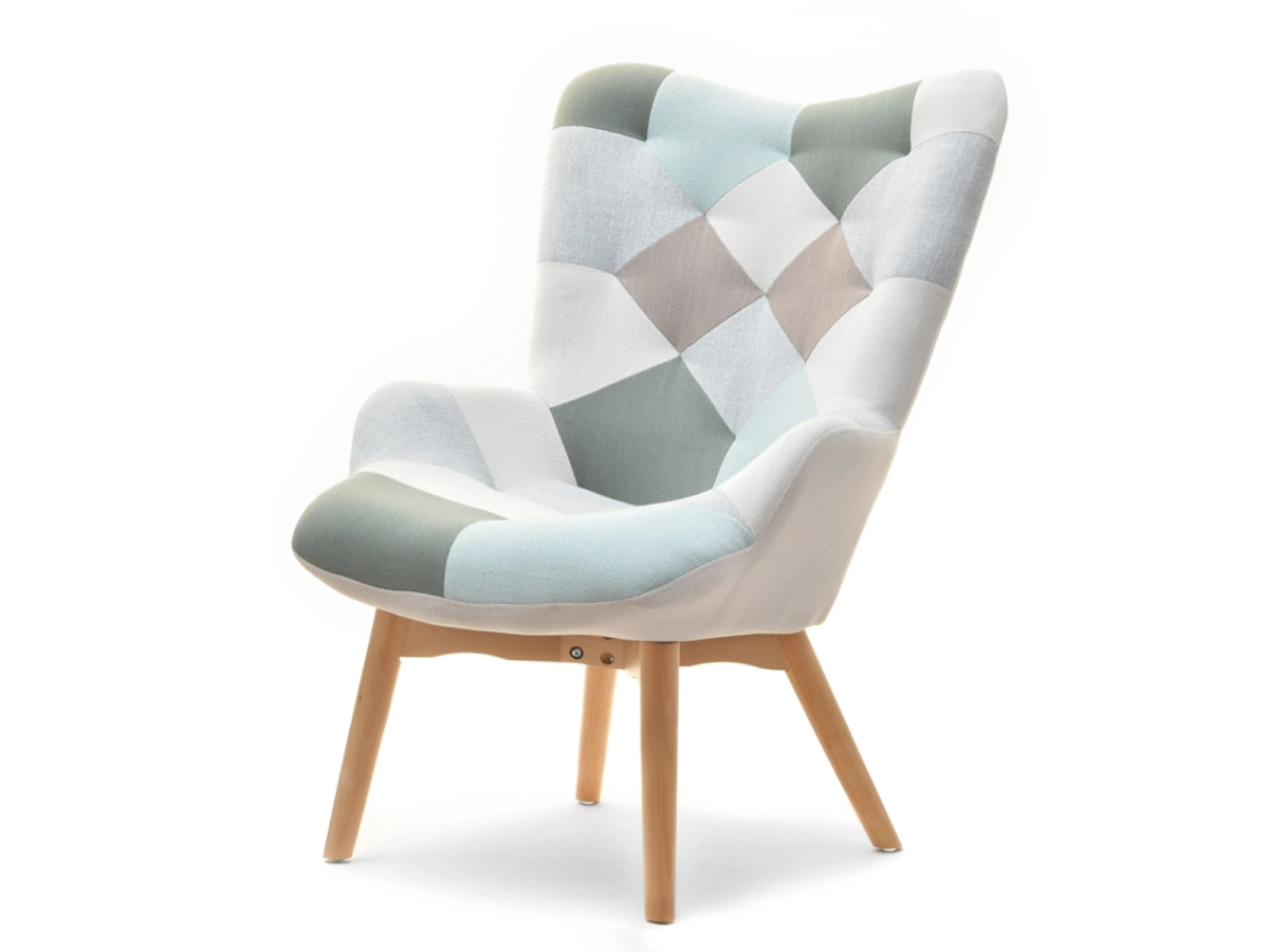 Fotel NURIA PATCHWORK 2 PASTELOWY na bukowej nodze