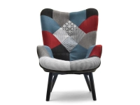Fotel w stylu uszak NURIA PATCHWORK 1 na czarnej nodze - przód