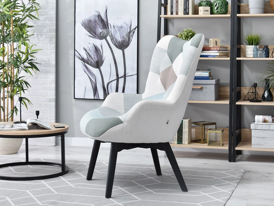 Wymiary fotela Nuria Patchwork 2 na czarnych nóżkach