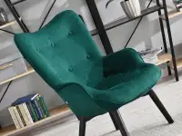 Fotel uszak NURIA ZIELONY welurowy z pikowaniem + czarny - nowoczesna forma