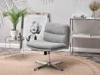 Nowoczesny fotel obrotowy boucle SCARLET SZARY CHROM - w aranżacji z konsolą BALI BIS i stolikiem AMIN