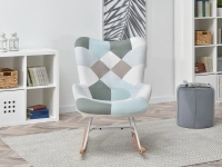 Skandynawski fotel bujany SIBIL PATCHWORK 2 + BUK - - aranżacji