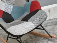 Fotel bujak SIBIL PATCHWORK komfortowy drewniane płozy - delikatna tkanina
