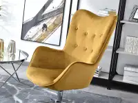 Fotel obrotowy TRINI ZŁOTY GLAMOUR NA PODSTAWIE CHROM - komfortowe siedzisko