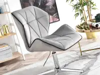 Fotel w stylu glamour VELO SZARY aksamit na nodze chrom - komfortowe siedzisko