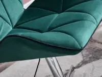 Fotel obrotowy VELO ZIELONY z pikowanego weluru + chrom -  czarna lamówka