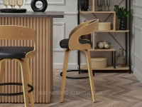 Hoker barowy NR 48 z drewna dębowego i czarnej skóry eko