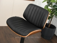 Hoker obrotowy NR 55 z drewna ORZECH I CZARNEJ SKÓRY - eleganckie siedzisko