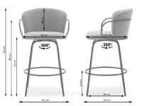 Krzesło barowe tapicerowane SIMON BEŻ BOUCLE - CZARNY - wymiary krzesła barowego