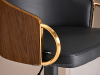 Hoker skórzany z drewnem ELVIRA ROT ORZECH - CZARNY - krzesło barowe ze złotymi rączkami