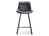 Krzesło barowe z oparciem AZRA z brązowej skóry+czarna noga - przód