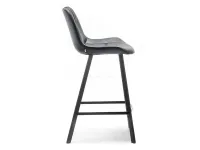 Krzesło barowe z oparciem AZRA z brązowej skóry+czarna noga - bok
