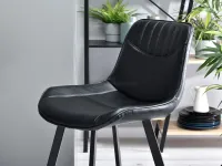 Krzesło barowe z oparciem AZRA z brązowej skóry+czarna noga - komfortowe siedzisko