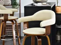 Krzesło barowe drewniane obrotowe nr 37 orzech krem - komfortowe siedzisko