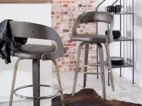 Industrialne krzesło barowe z drewna i skóry nr 48 vintage - zbliżenie