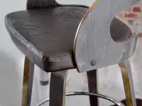 Industrialne krzesło barowe z drewna i skóry nr 48 vintage - siedzisko z oparciem
