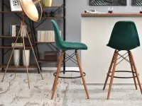 Krzesło barowe EPS WOOD TAP 1 ZIELONY welur - drewno orzech - profil krzesła