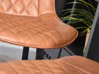 Krzesło barowe ESCI BRĄZ VINTAGE z przeszywanej skóry eko - brązowa ekoskóra