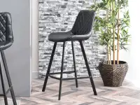 Krzesło barowe ESCI CZARNE ze skóry eko z przeszyciami - designerska całość