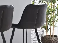 Krzesło barowe ESCI CZARNE ze skóry eko z przeszyciami - tapicerowany tył