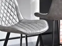 Loftowe krzesło barowe ESCI SZARE z przeszywanej skóry eko - charakterystyczne detale