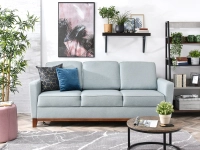 Sofa bergen niebieska welur, podstawa dąb naturalny
