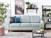 Produkt: Sofa bergen niebieska welur, podstawa dąb naturalny