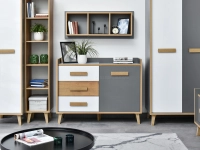 Komoda na nóżkach SMART S6 SZARO-BIAŁA Z JESIONEM