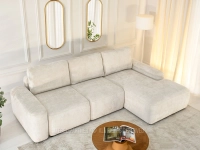 KREMOWA sofa narożna rozkładana ARMONIA - w aranżacji ze stolikiem ORTON