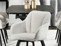 KREMOWE krzesło do jadalni tapicerowane BONA - CZARNY - bryła siedziska