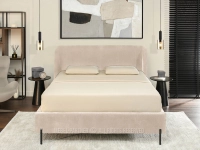 KREMOWE łóżko z zagłówkiem 160x200 cm AMANI CZARNY - w aranżacji ze stolikami OTTAWA