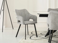 Krzesło SZARE tapicerowane CORBET - CZARNA NOGA - wygodne siedzisko z podłokietnikami