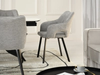 Krzesło SZARE tapicerowane CORBET - CZARNA NOGA - siedzisko z podłokietnikami